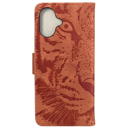 For iPhone 16 Plus Case Tiger Imprint Leather Shockproof Wallet Phone Cover