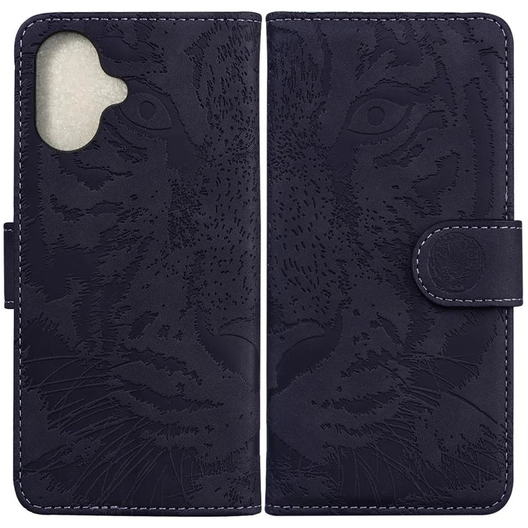 For iPhone 16 Plus Case Tiger Imprint Leather Shockproof Wallet Phone Cover