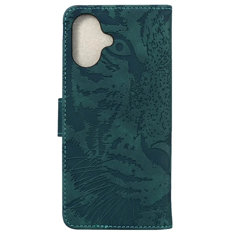 For iPhone 16 Plus Case Tiger Imprint Leather Shockproof Wallet Phone Cover