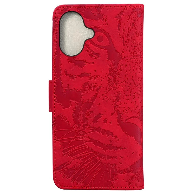 For iPhone 16 Plus Case Tiger Imprint Leather Shockproof Wallet Phone Cover