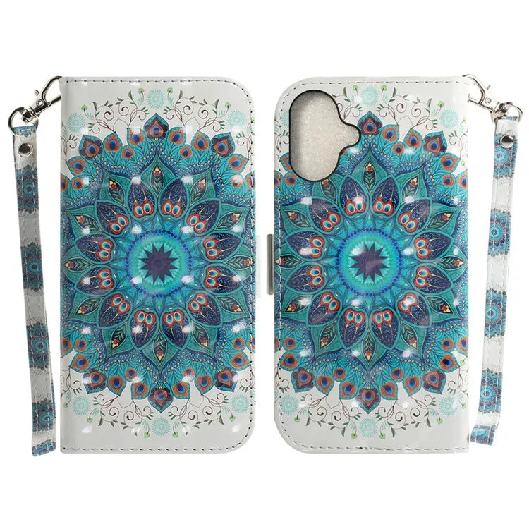 For iPhone 16 Plus Wallet Case 3D Pattern Print Leather Phone Cover