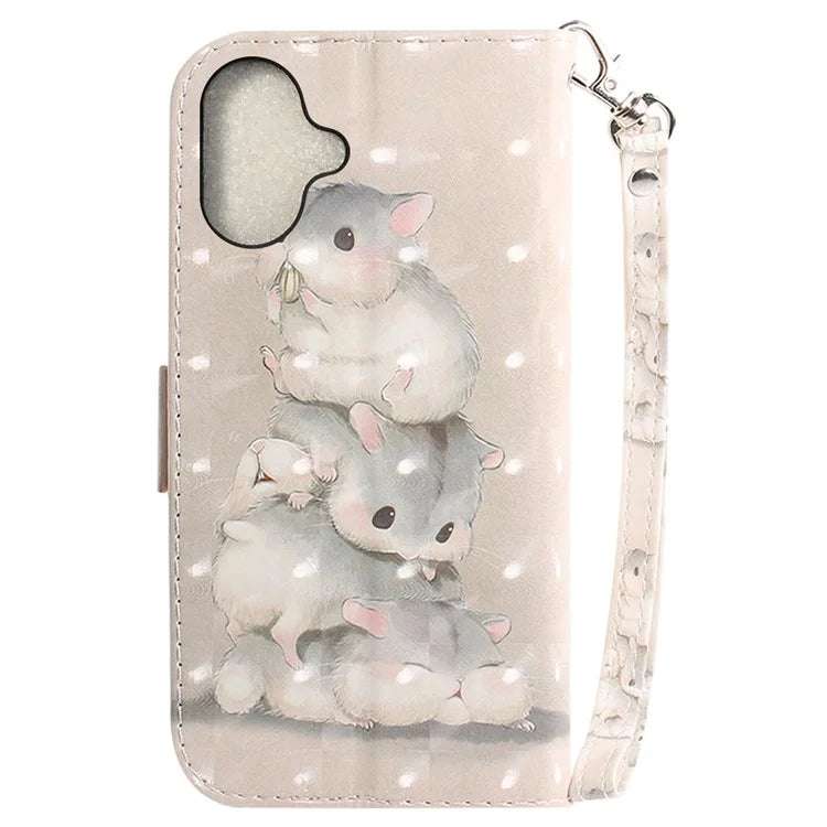 For iPhone 16 Plus Wallet Case 3D Pattern Print Leather Phone Cover