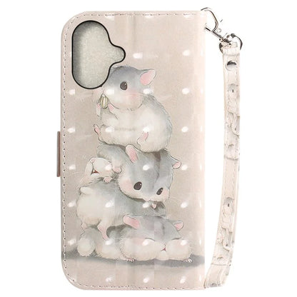For iPhone 16 Plus Wallet Case 3D Pattern Print Leather Phone Cover
