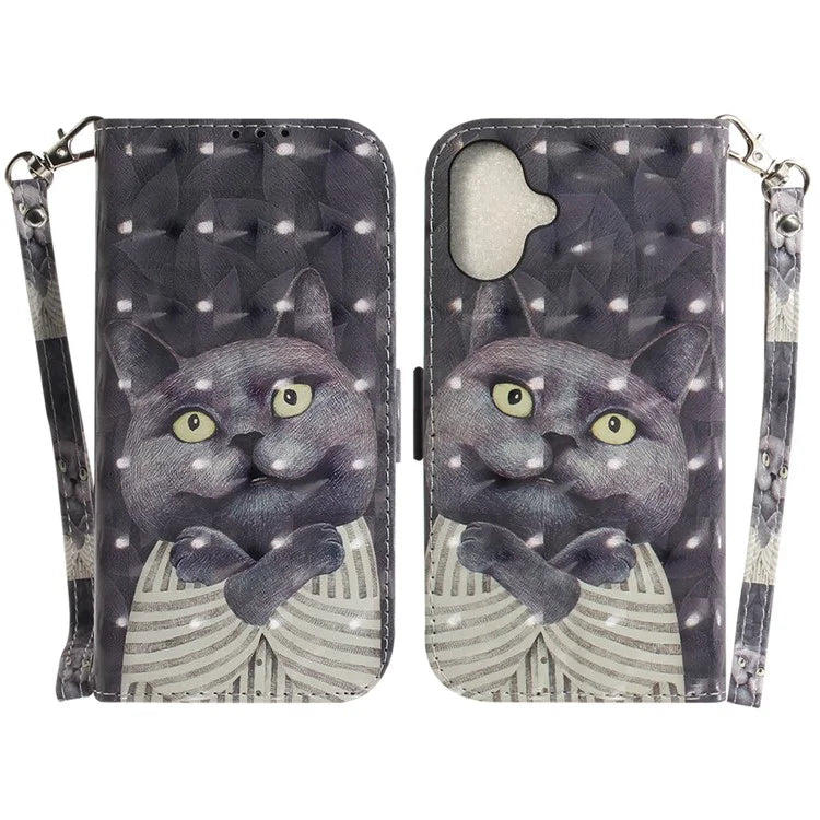 For iPhone 16 Plus Wallet Case 3D Pattern Print Leather Phone Cover