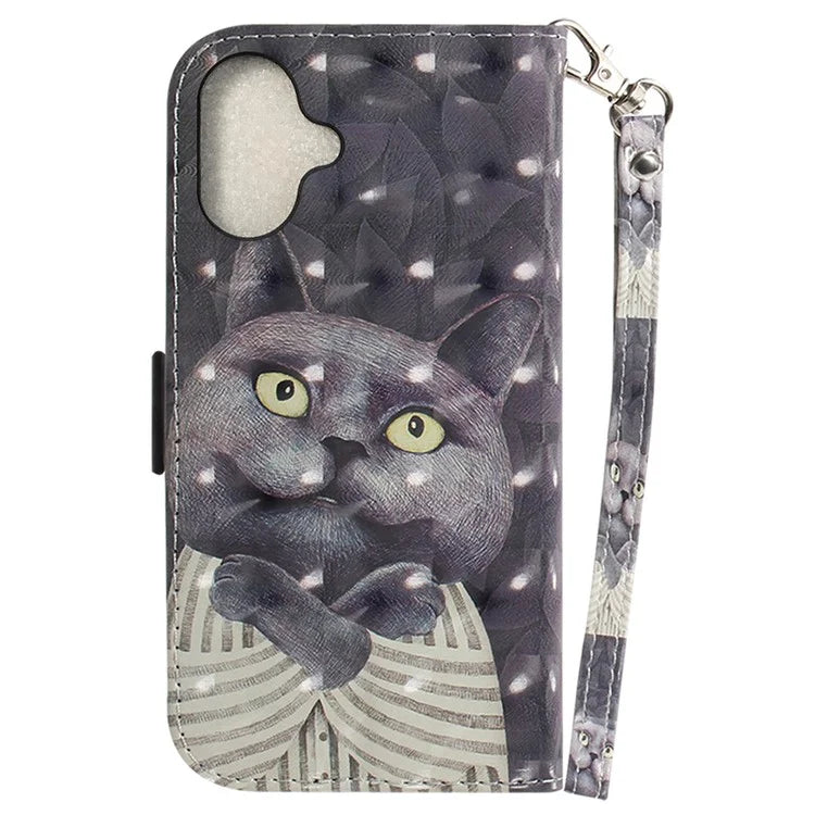For iPhone 16 Plus Wallet Case 3D Pattern Print Leather Phone Cover