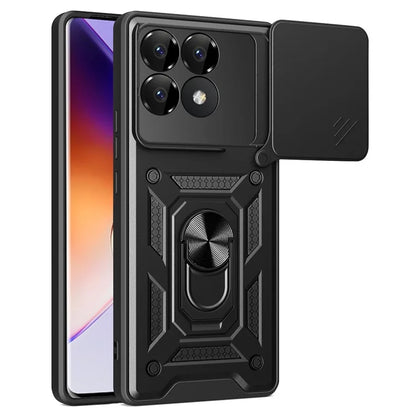 For Xiaomi Poco F6 Pro 5G / Redmi K70 5G / K70 Pro 5G Case PC+TPU Kickstand Phone Shell with Slide Camera Lid