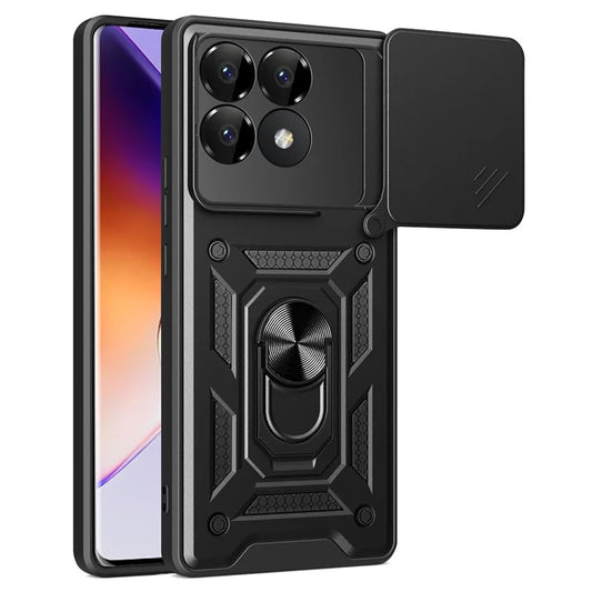 For Xiaomi Poco F6 Pro 5G / Redmi K70 5G / K70 Pro 5G Case PC+TPU Kickstand Phone Shell with Slide Camera Lid