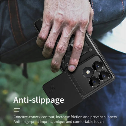 For Xiaomi Poco F6 Pro 5G / Redmi K70 5G / K70 Pro 5G Case PC+TPU Kickstand Phone Shell with Slide Camera Lid