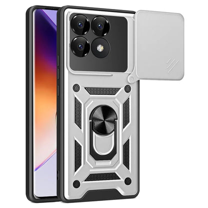 For Xiaomi Poco F6 Pro 5G / Redmi K70 5G / K70 Pro 5G Case PC+TPU Kickstand Phone Shell with Slide Camera Lid