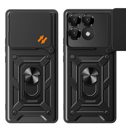 For Xiaomi Poco F6 Pro 5G / Redmi K70 5G / K70 Pro 5G Case PC+TPU Kickstand Phone Shell with Slide Camera Lid