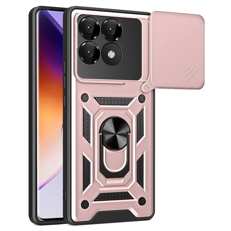 For Xiaomi Poco F6 Pro 5G / Redmi K70 5G / K70 Pro 5G Case PC+TPU Kickstand Phone Shell with Slide Camera Lid