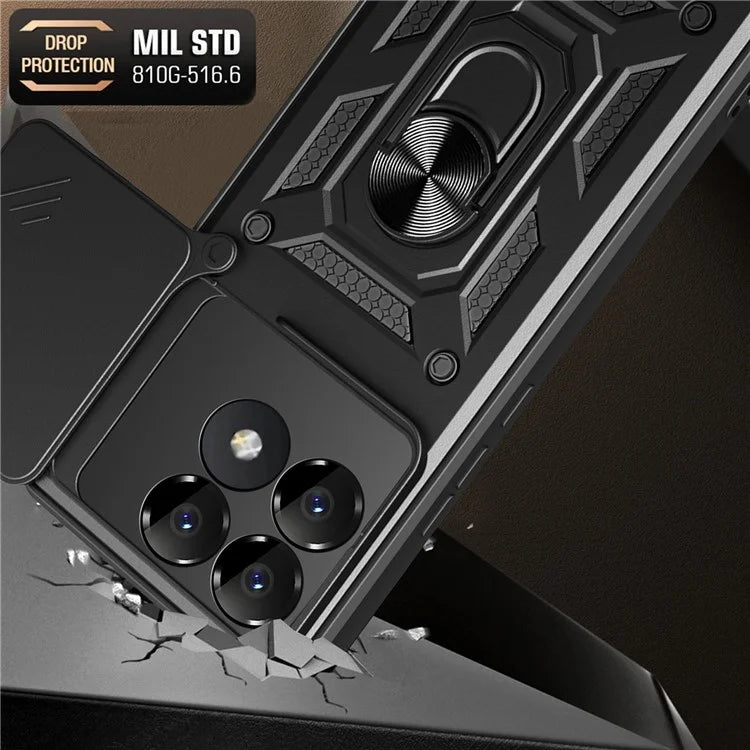 For Xiaomi Poco F6 Pro 5G / Redmi K70 5G / K70 Pro 5G Case PC+TPU Kickstand Phone Shell with Slide Camera Lid