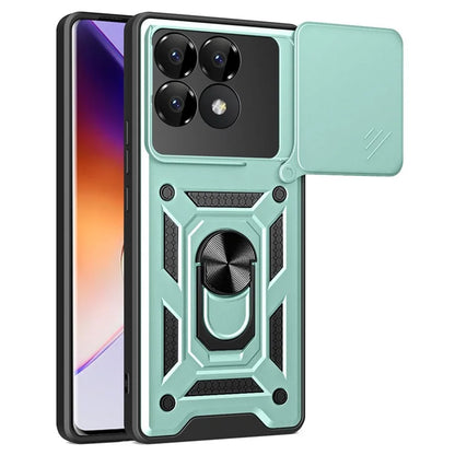 For Xiaomi Poco F6 Pro 5G / Redmi K70 5G / K70 Pro 5G Case PC+TPU Kickstand Phone Shell with Slide Camera Lid