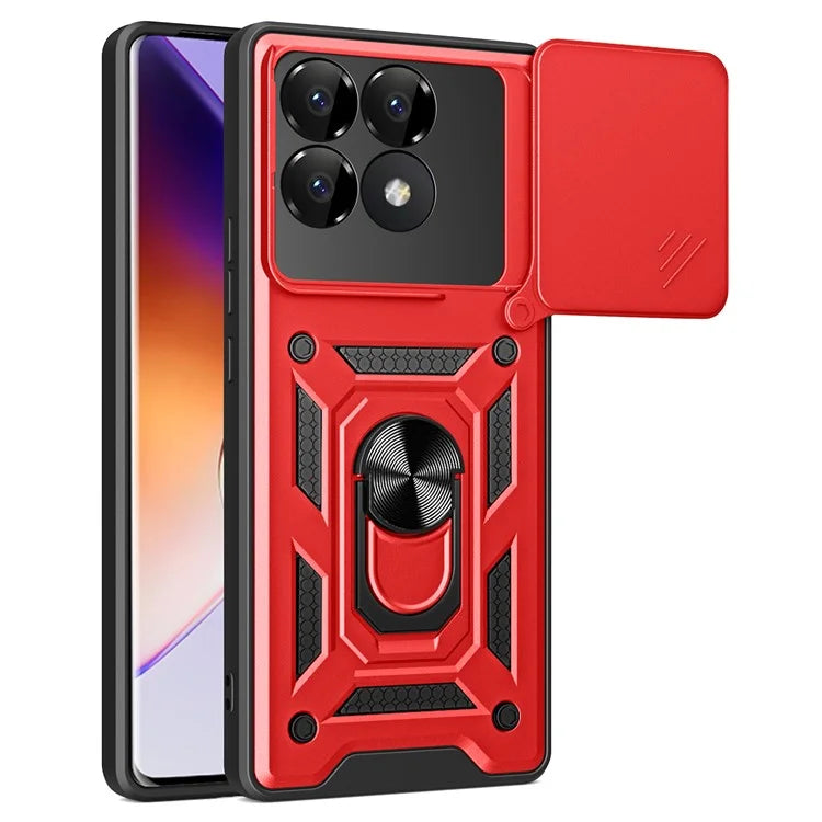 For Xiaomi Poco F6 Pro 5G / Redmi K70 5G / K70 Pro 5G Case PC+TPU Kickstand Phone Shell with Slide Camera Lid