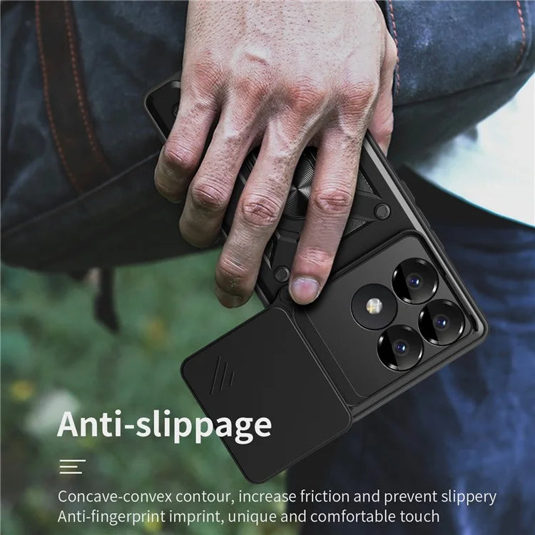 For Xiaomi Poco F6 Pro 5G / Redmi K70 5G / K70 Pro 5G Case PC+TPU Kickstand Phone Shell with Slide Camera Lid