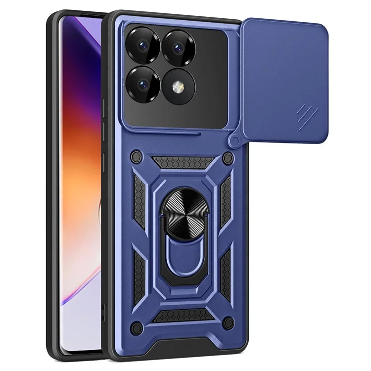 For Xiaomi Poco F6 Pro 5G / Redmi K70 5G / K70 Pro 5G Case PC+TPU Kickstand Phone Shell with Slide Camera Lid