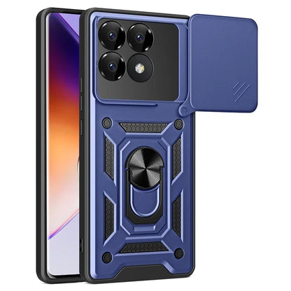 For Xiaomi Poco F6 Pro 5G / Redmi K70 5G / K70 Pro 5G Case PC+TPU Kickstand Phone Shell with Slide Camera Lid