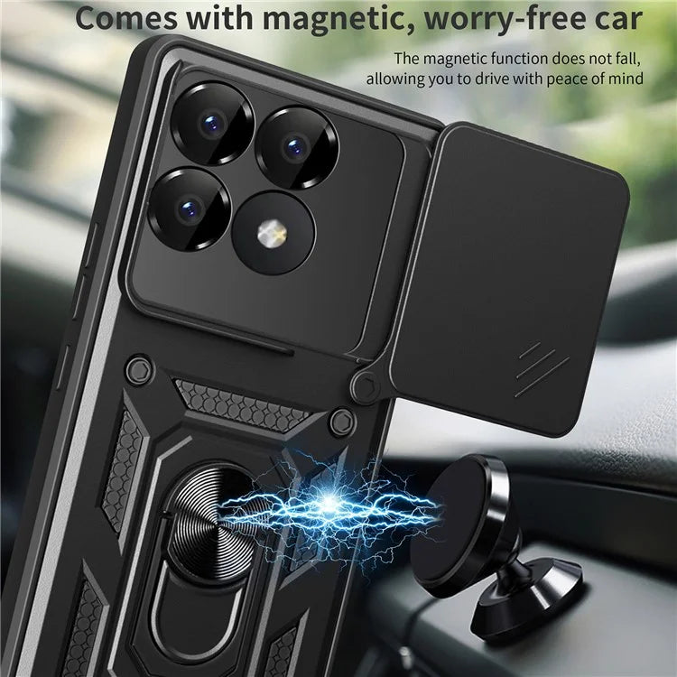 For Xiaomi Poco F6 Pro 5G / Redmi K70 5G / K70 Pro 5G Case PC+TPU Kickstand Phone Shell with Slide Camera Lid
