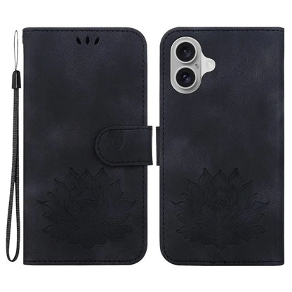 For iPhone 16 Phone Case Lotus Imprint Leather Stand Wallet Cover
