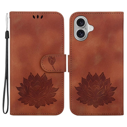 For iPhone 16 Phone Case Lotus Imprint Leather Stand Wallet Cover