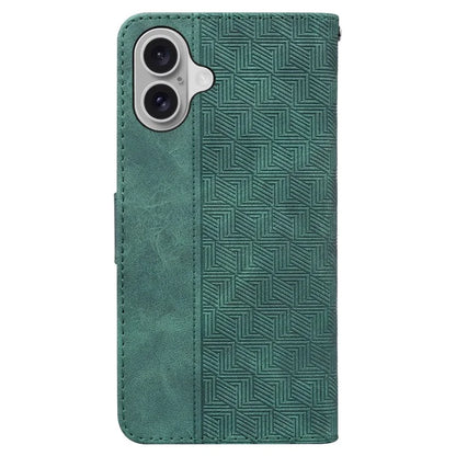 For iPhone 16 Case PU Leather Geometry Imprint Wallet Phone Cover