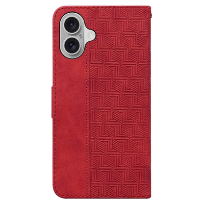 For iPhone 16 Case PU Leather Geometry Imprint Wallet Phone Cover