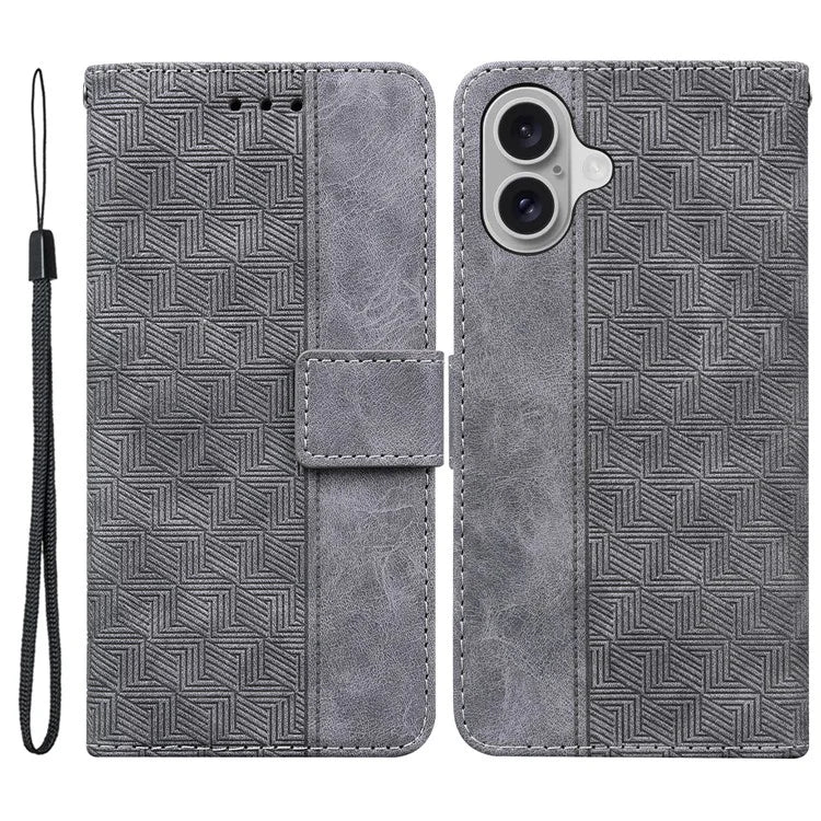 For iPhone 16 Case PU Leather Geometry Imprint Wallet Phone Cover