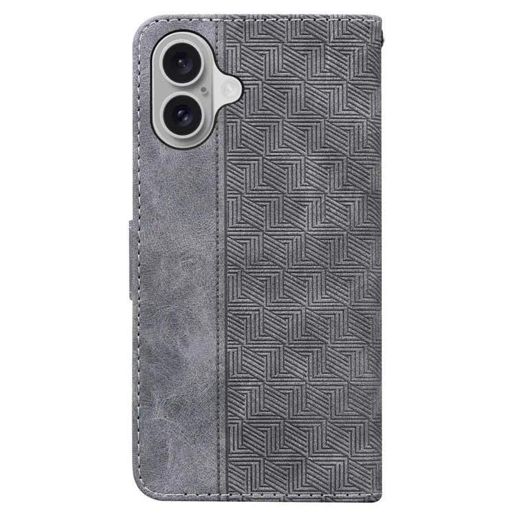 For iPhone 16 Case PU Leather Geometry Imprint Wallet Phone Cover