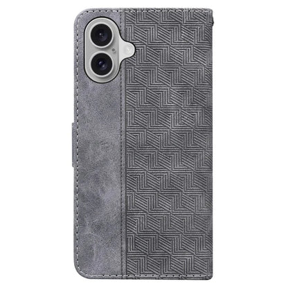 For iPhone 16 Case PU Leather Geometry Imprint Wallet Phone Cover