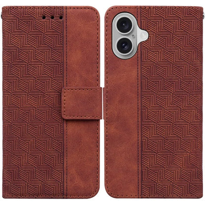 For iPhone 16 Case PU Leather Geometry Imprint Wallet Phone Cover