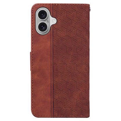 For iPhone 16 Case PU Leather Geometry Imprint Wallet Phone Cover