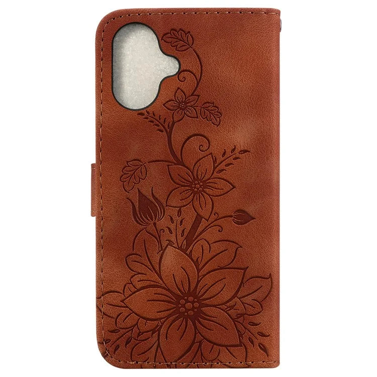 For iPhone 16 Wallet Case PU Leather Phone Cover Flower Imprinted
