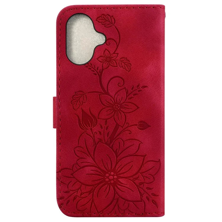 For iPhone 16 Wallet Case PU Leather Phone Cover Flower Imprinted