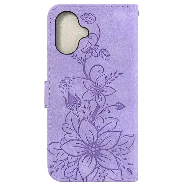 For iPhone 16 Wallet Case PU Leather Phone Cover Flower Imprinted