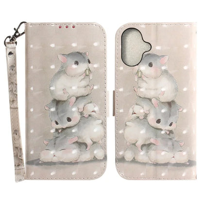 For iPhone 16 Case 3D Pattern Print Leather Flip Wallet Phone Cover