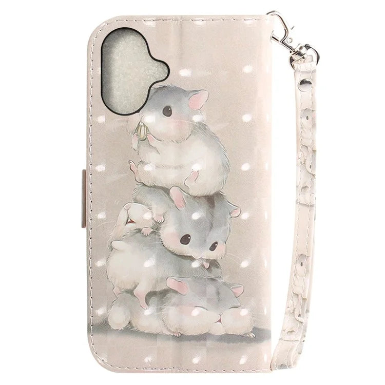 For iPhone 16 Case 3D Pattern Print Leather Flip Wallet Phone Cover
