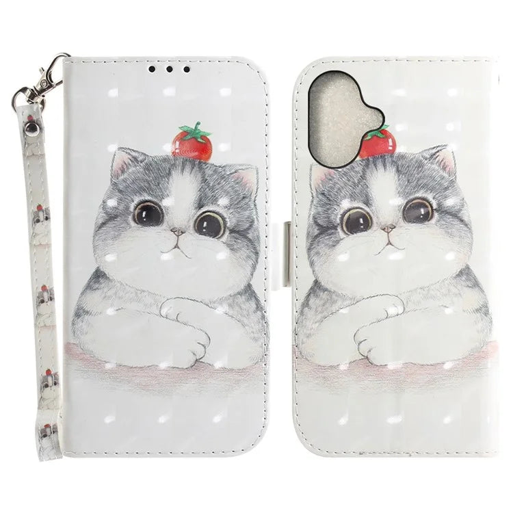 For iPhone 16 Case 3D Pattern Print Leather Flip Wallet Phone Cover