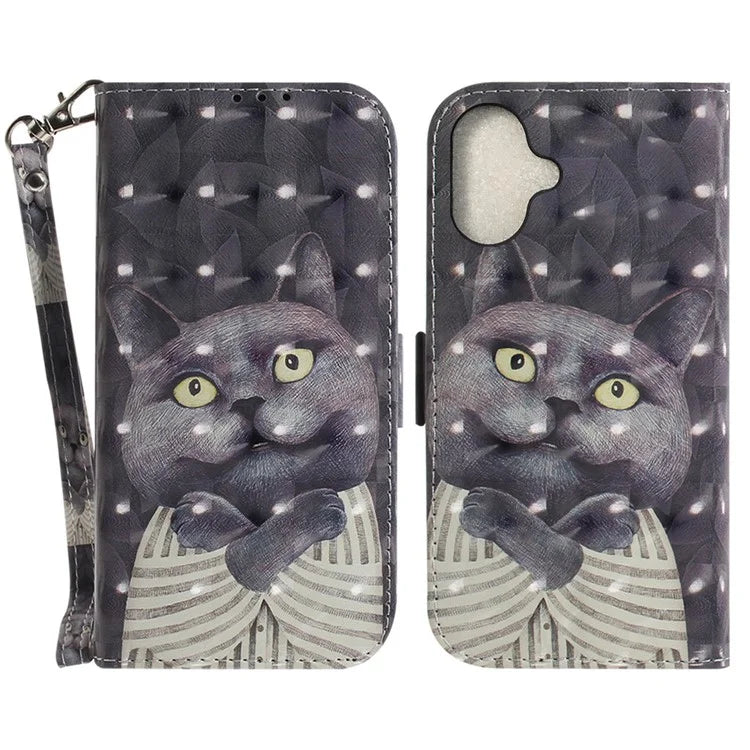 For iPhone 16 Case 3D Pattern Print Leather Flip Wallet Phone Cover