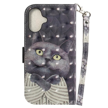 For iPhone 16 Case 3D Pattern Print Leather Flip Wallet Phone Cover