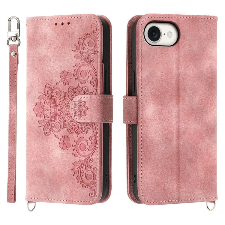 For iPhone SE (2024) Leather Case Multiple Card Slots Phone Cover with 2 Straps
