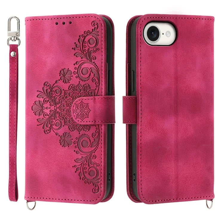 For iPhone SE (2024) Leather Case Multiple Card Slots Phone Cover with 2 Straps