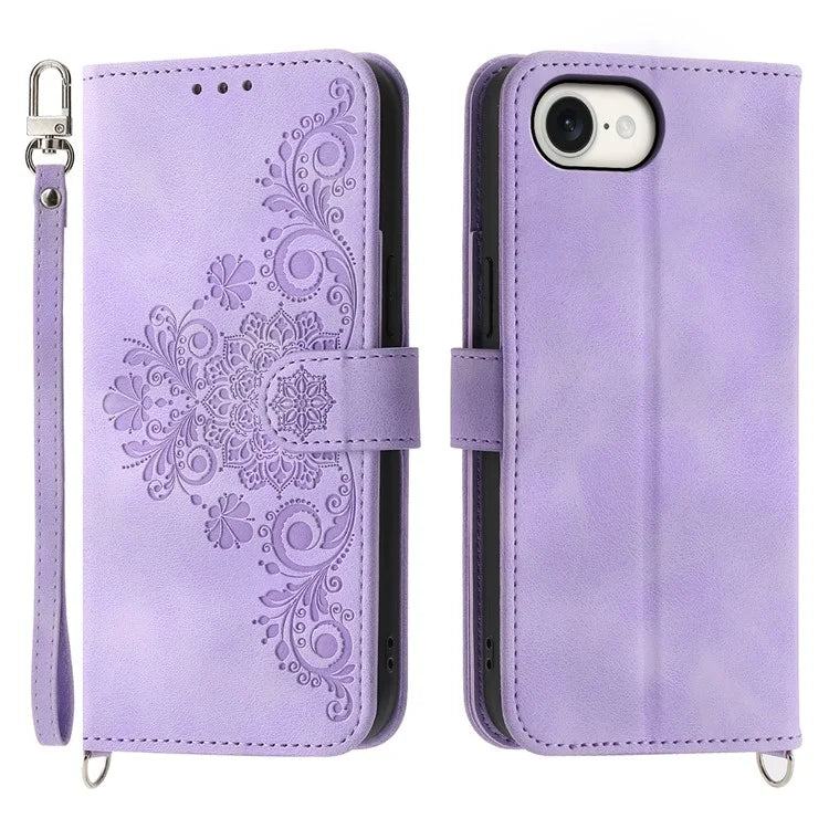 For iPhone SE (2024) Leather Case Multiple Card Slots Phone Cover with 2 Straps