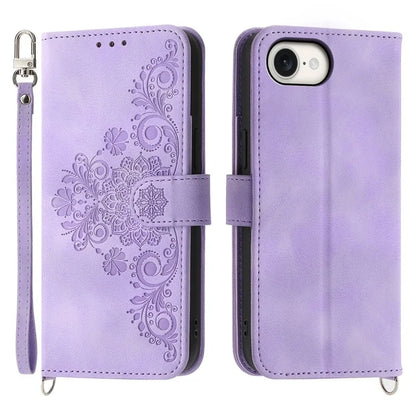 For iPhone SE (2024) Leather Case Multiple Card Slots Phone Cover with 2 Straps