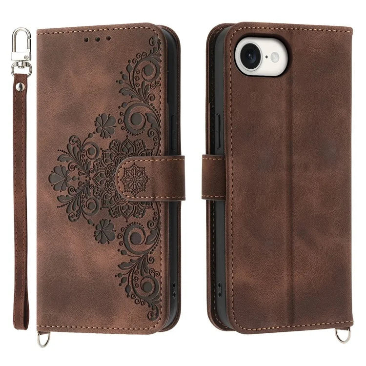 For iPhone SE (2024) Leather Case Multiple Card Slots Phone Cover with 2 Straps