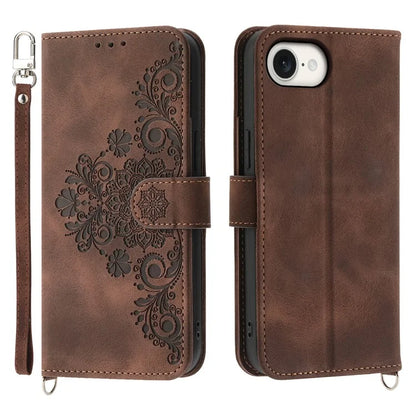 For iPhone SE (2024) Leather Case Multiple Card Slots Phone Cover with 2 Straps