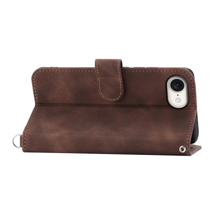 For iPhone SE (2024) Leather Case Multiple Card Slots Phone Cover with 2 Straps