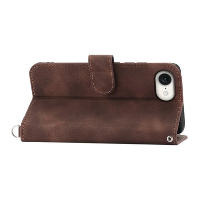 For iPhone SE (2024) Leather Case Multiple Card Slots Phone Cover with 2 Straps