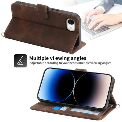 For iPhone SE (2024) Leather Case Multiple Card Slots Phone Cover with 2 Straps