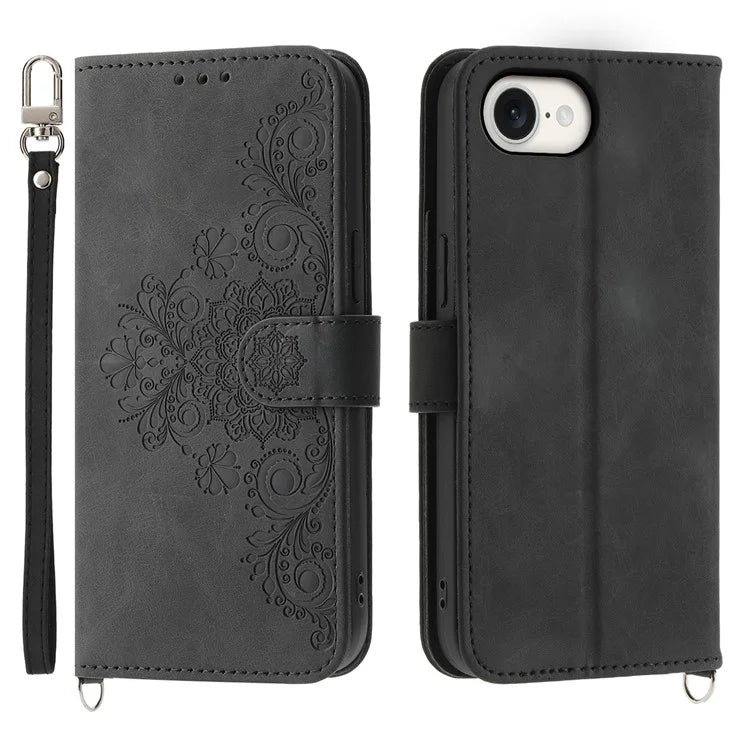 For iPhone SE (2024) Leather Case Multiple Card Slots Phone Cover with 2 Straps