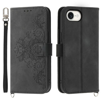 For iPhone SE (2024) Leather Case Multiple Card Slots Phone Cover with 2 Straps